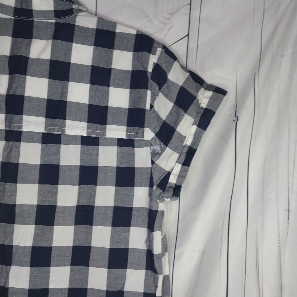J.Crew Mercantile Gingham Plaid Popover Preppy Business Casual Short Sleeve Top - Picture 7 of 8